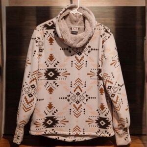 Avalanche Sherpa Fleece Warm Sweater Tribal Print Warm Womans Medium Bro…